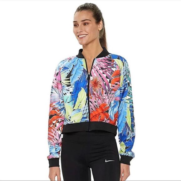 Nike Jackets & Blazers - Nike Tropical Floral Print Athletic Bomber Jacket L